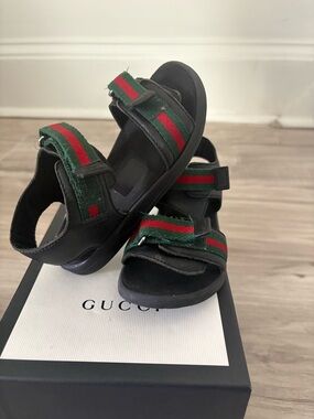 Gucci | Shoes | Gucciblack Leather Web Sandals 26 | Poshmark